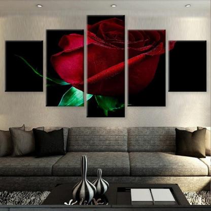 Red Rose 5 Piece HD Multi Panel Canvas Wall Art Frame-Original Frame