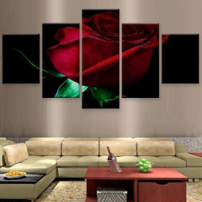 Red Rose 5 Piece HD Multi Panel Canvas Wall Art Frame-Original Frame