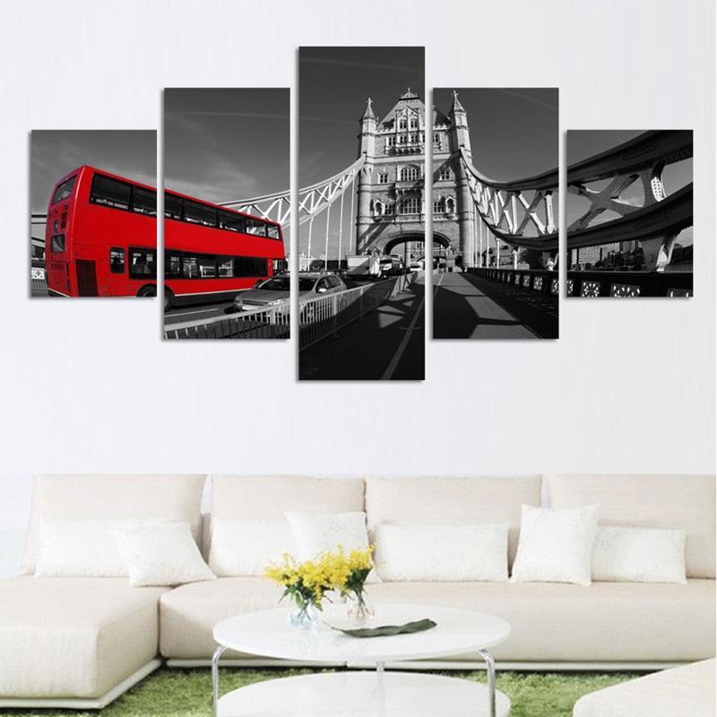 London Bus 5 Piece HD Multi Panel Canvas Wall Art Frame-Original Frame