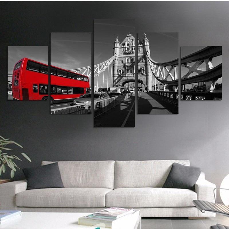 London Bus 5 Piece HD Multi Panel Canvas Wall Art Frame-Original Frame