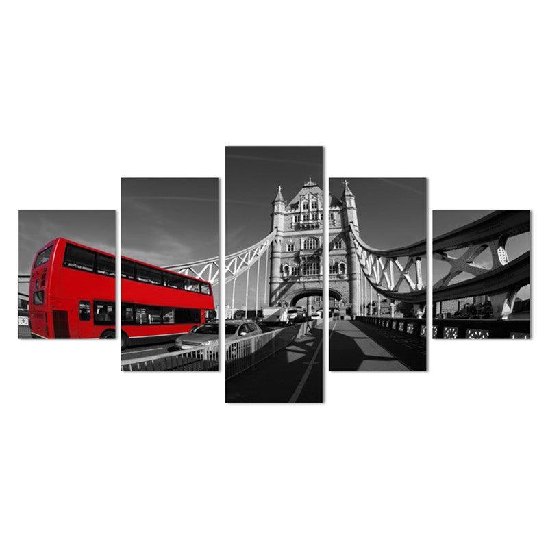 London Bus 5 Piece HD Multi Panel Canvas Wall Art Frame-Original Frame