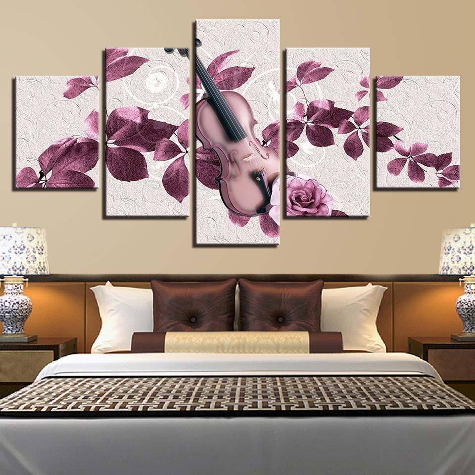 Rose Violin 5 Piece HD Multi Panel Canvas Wall Art Frame-Original Frame