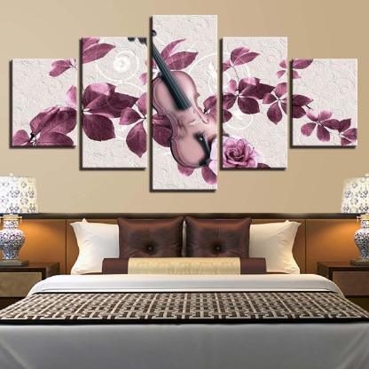 Rose Violin 5 Piece HD Multi Panel Canvas Wall Art Frame-Original Frame