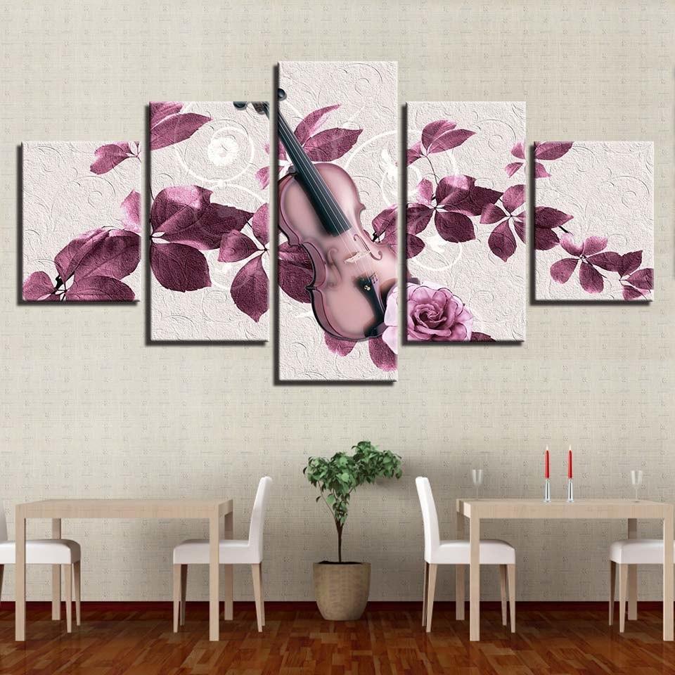 Rose Violin 5 Piece HD Multi Panel Canvas Wall Art Frame-Original Frame