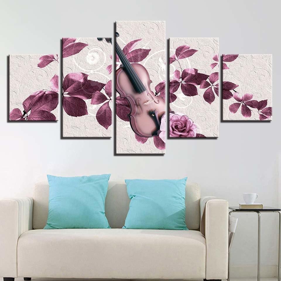 Rose Violin 5 Piece HD Multi Panel Canvas Wall Art Frame-Original Frame