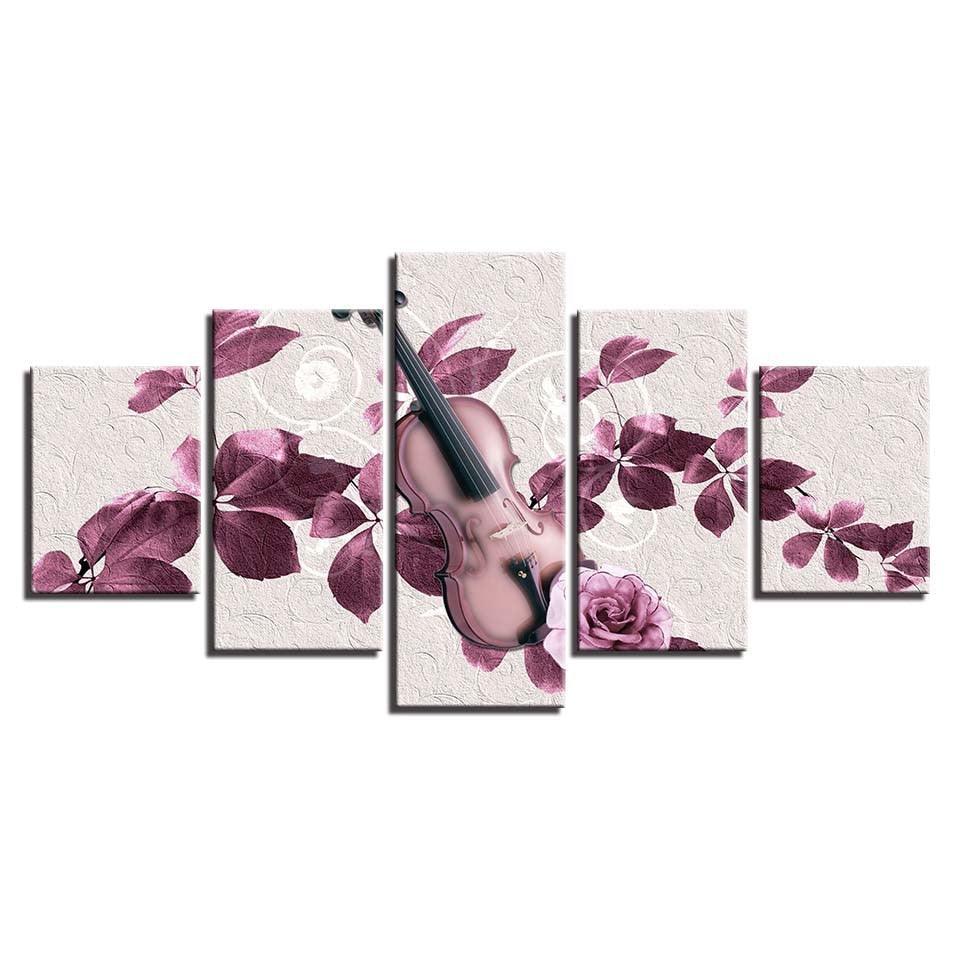 Rose Violin 5 Piece HD Multi Panel Canvas Wall Art Frame-Original Frame