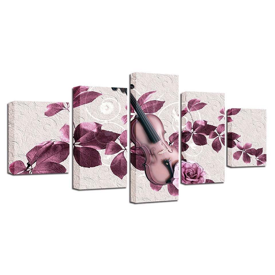 Rose Violin 5 Piece HD Multi Panel Canvas Wall Art Frame-Original Frame