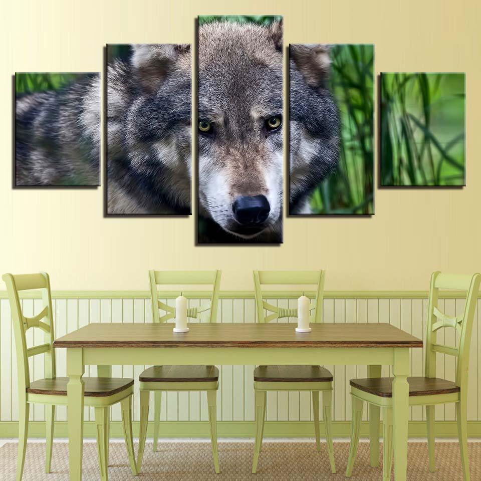 Wild Angry Wolf 5 Piece HD Multi Panel Canvas Wall Art Frame-Original Frame