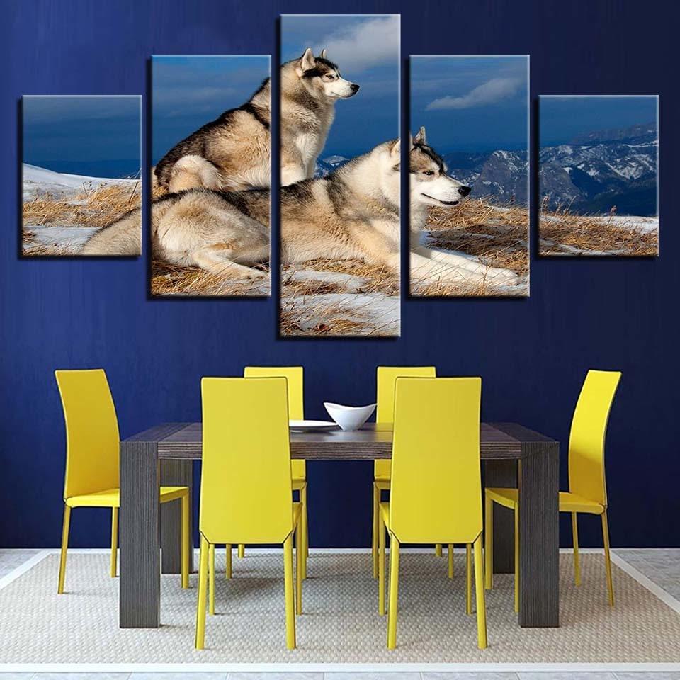 Wolf Couple 5 Piece HD Multi Panel Canvas Wall Art Frame-Original Frame