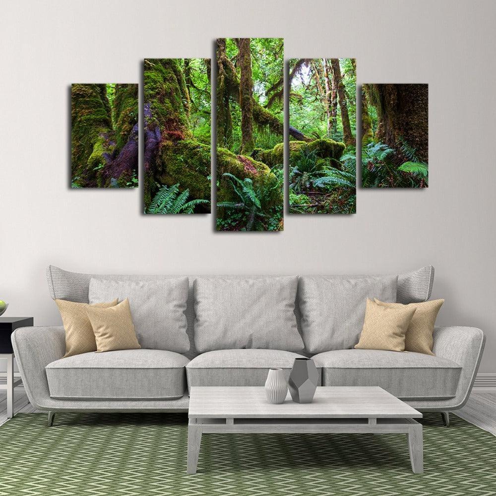 Green Forest 5 Piece HD Multi Panel Canvas Wall Art Frame-Original Frame