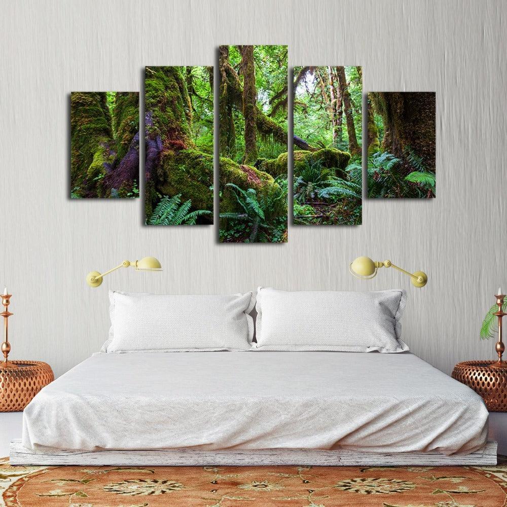 Green Forest 5 Piece HD Multi Panel Canvas Wall Art Frame-Original Frame