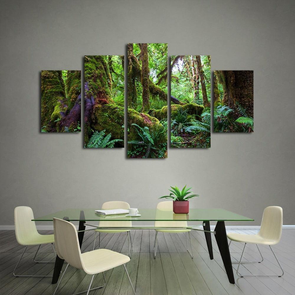 Green Forest 5 Piece HD Multi Panel Canvas Wall Art Frame-Original Frame