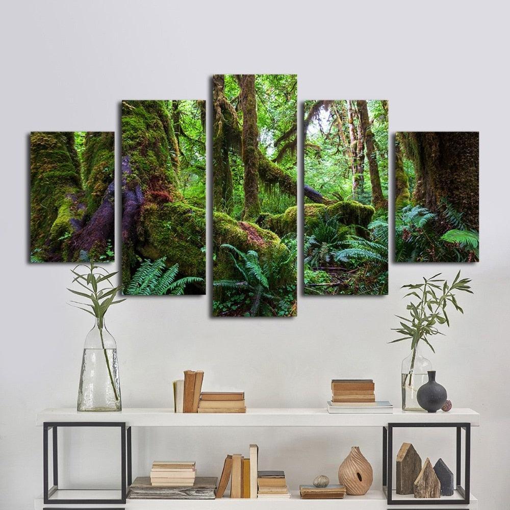 Green Forest 5 Piece HD Multi Panel Canvas Wall Art Frame-Original Frame
