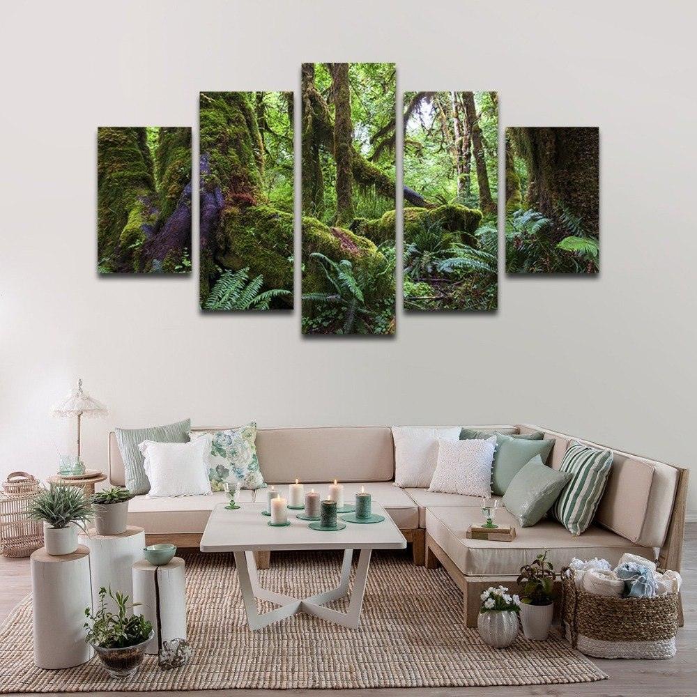 Green Forest 5 Piece HD Multi Panel Canvas Wall Art Frame-Original Frame