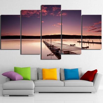 Bridge Sunrise 5 Piece HD Multi Panel Canvas Wall Art Frame-Original Frame