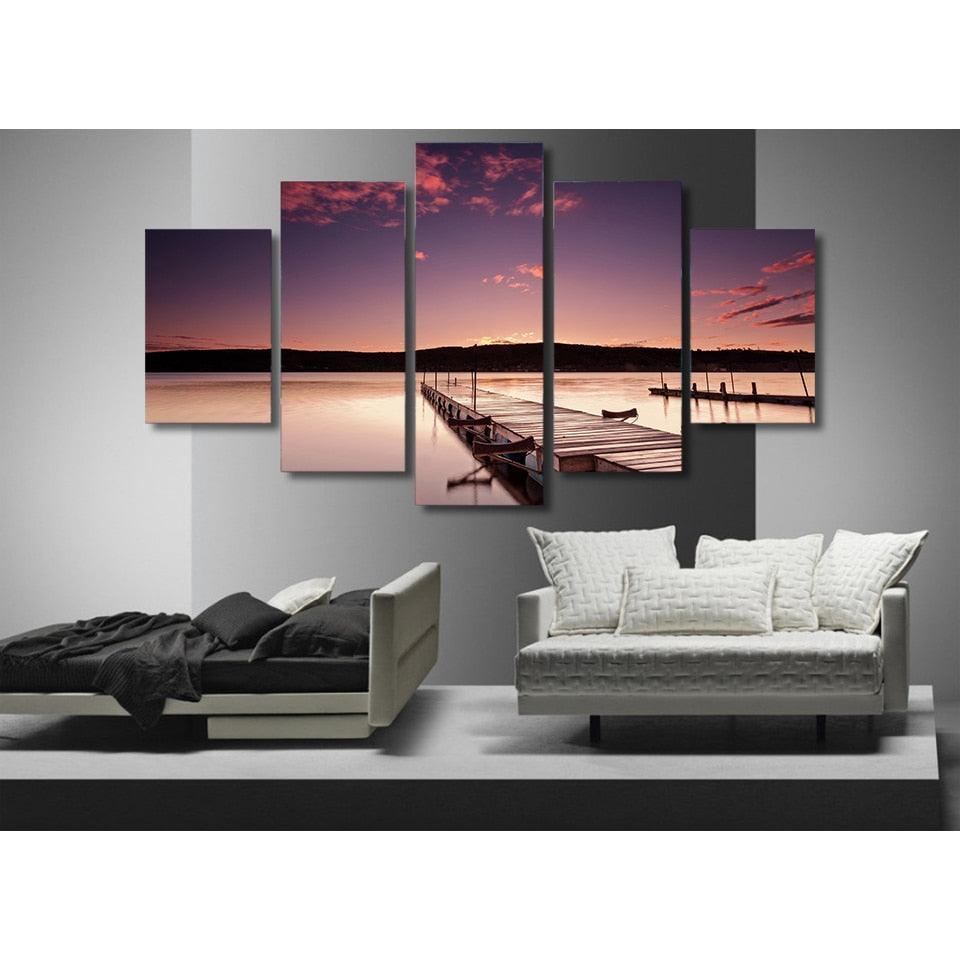 Bridge Sunrise 5 Piece HD Multi Panel Canvas Wall Art Frame-Original Frame