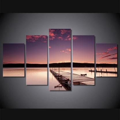 Bridge Sunrise 5 Piece HD Multi Panel Canvas Wall Art Frame-Original Frame