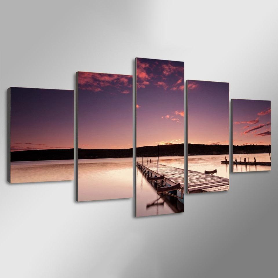 Bridge Sunrise 5 Piece HD Multi Panel Canvas Wall Art Frame-Original Frame