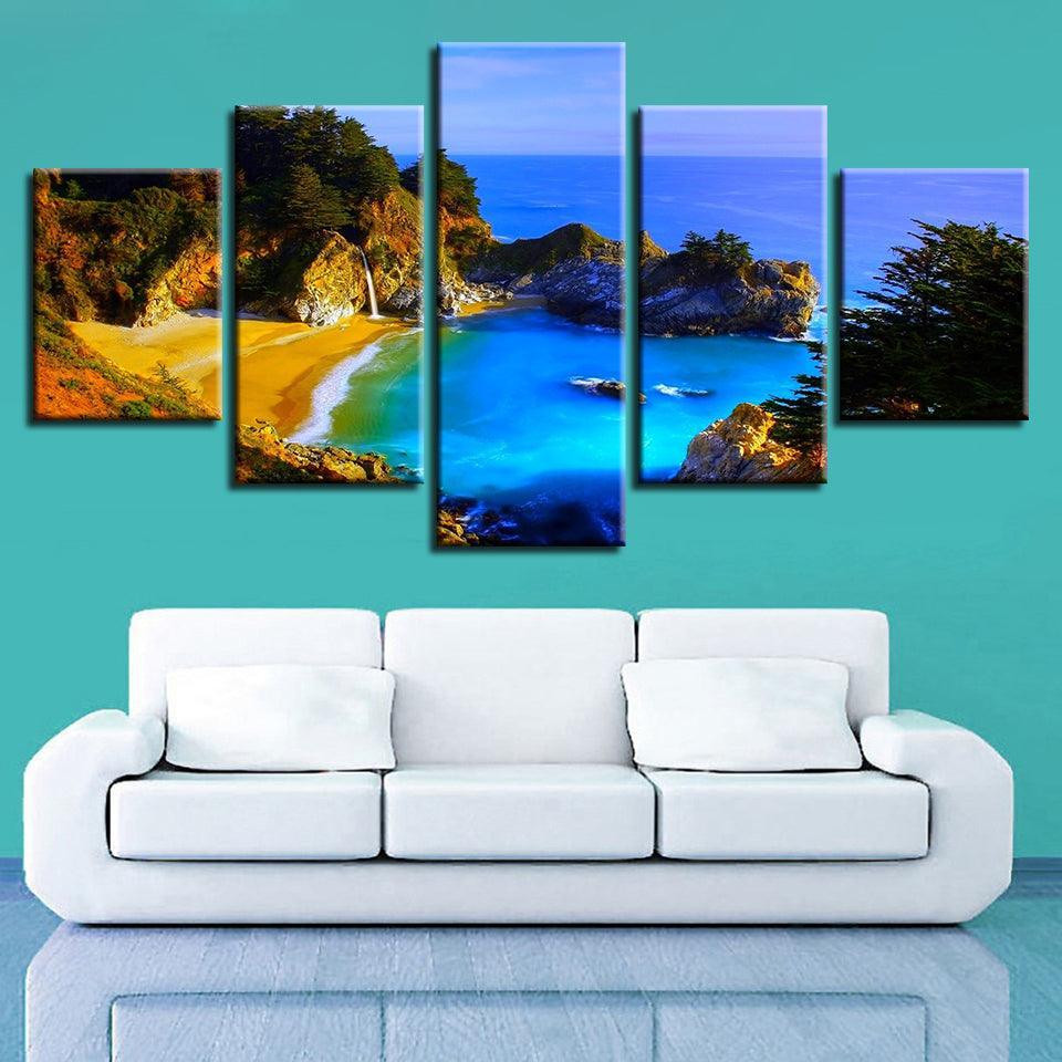 Blue Sea Scenery 5 Piece HD Multi Panel Canvas Wall Art Frame-Original Frame