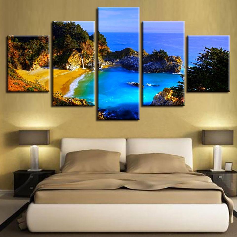 Coastal Island 5 Piece HD Multi Panel Canvas Wall Art Frame-Original Frame