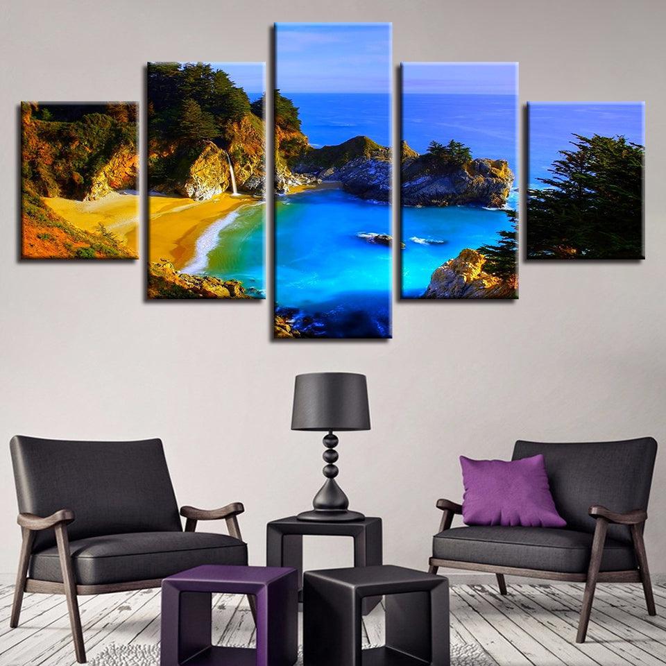 Blue Sea Scenery 5 Piece HD Multi Panel Canvas Wall Art Frame-Original Frame