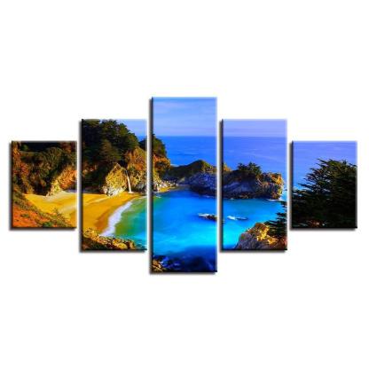 Coastal Island 5 Piece HD Multi Panel Canvas Wall Art Frame-Original Frame