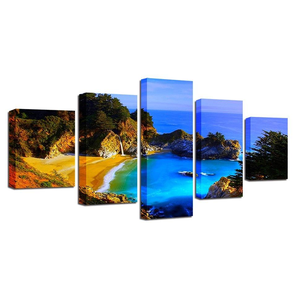 Blue Sea Scenery 5 Piece HD Multi Panel Canvas Wall Art Frame-Original Frame