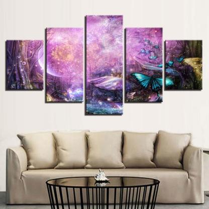 Butterflies Fly 5 Piece HD Multi Panel Canvas Wall Art Frame-Original Frame