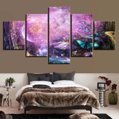 Butterflies Fly 5 Piece HD Multi Panel Canvas Wall Art Frame-Original Frame