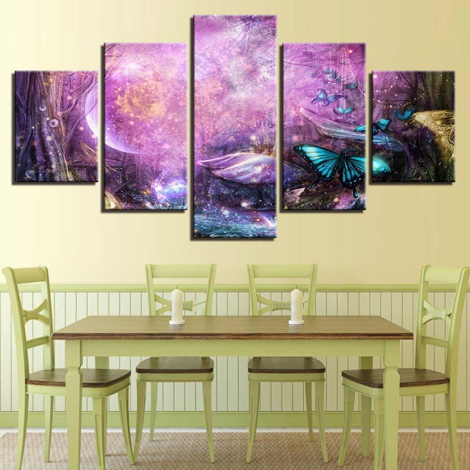 Butterflies Fly 5 Piece HD Multi Panel Canvas Wall Art Frame-Original Frame