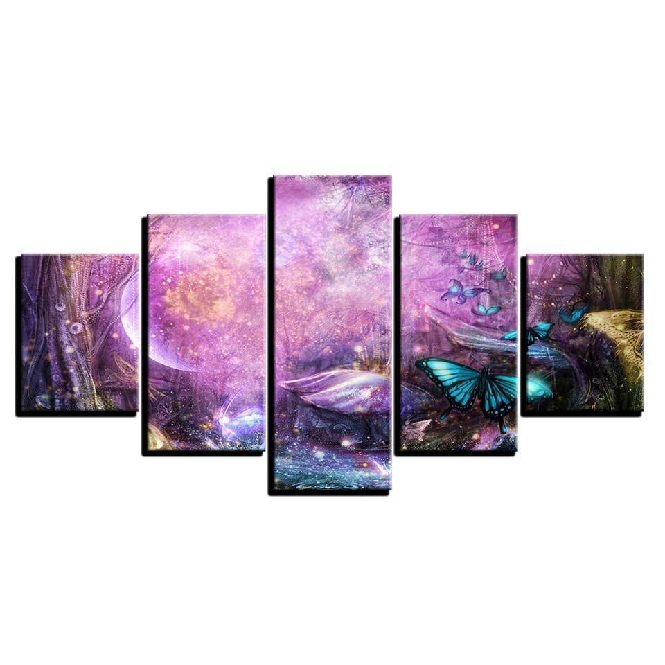 Butterflies Fly 5 Piece HD Multi Panel Canvas Wall Art Frame-Original Frame