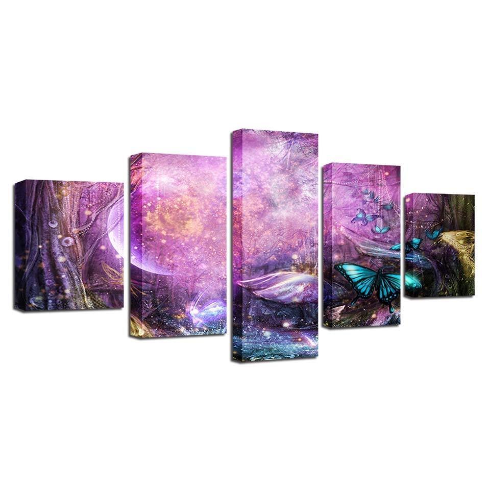 Butterflies Fly 5 Piece HD Multi Panel Canvas Wall Art Frame-Original Frame