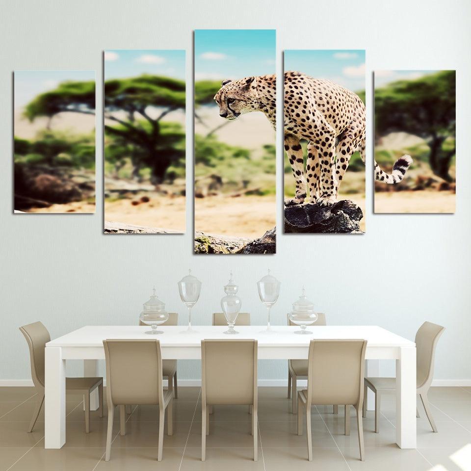 Leopard 5 Piece HD Multi Panel Canvas Wall Art Frame-Original Frame