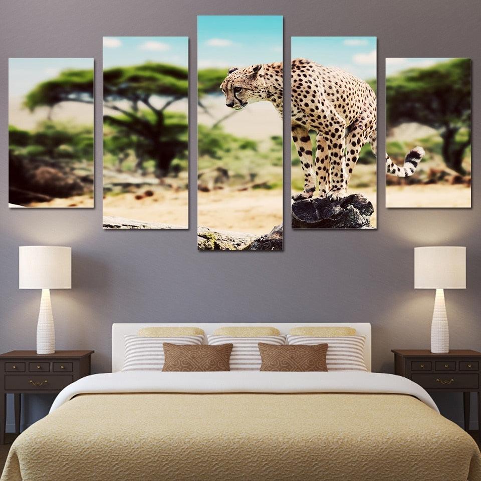 Leopard 5 Piece HD Multi Panel Canvas Wall Art Frame-Original Frame
