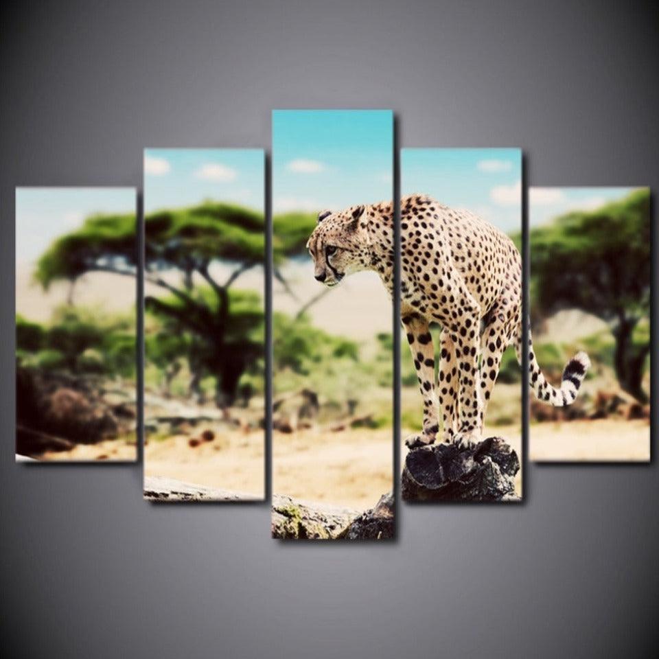 Leopard 5 Piece HD Multi Panel Canvas Wall Art Frame-Original Frame