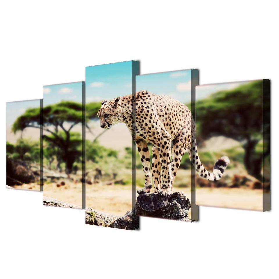 Leopard 5 Piece HD Multi Panel Canvas Wall Art Frame-Original Frame