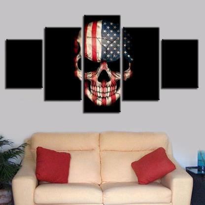 American Flag Skull 5 Piece HD Multi Panel Canvas Wall Art Frame-Original Frame