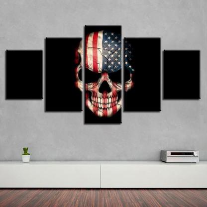 American Flag Skull 5 Piece HD Multi Panel Canvas Wall Art Frame-Original Frame