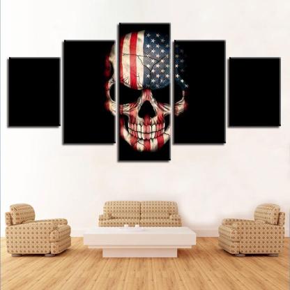American Flag Skull 5 Piece HD Multi Panel Canvas Wall Art Frame-Original Frame