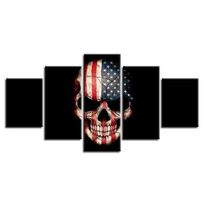 American Flag Skull 5 Piece HD Multi Panel Canvas Wall Art Frame-Original Frame