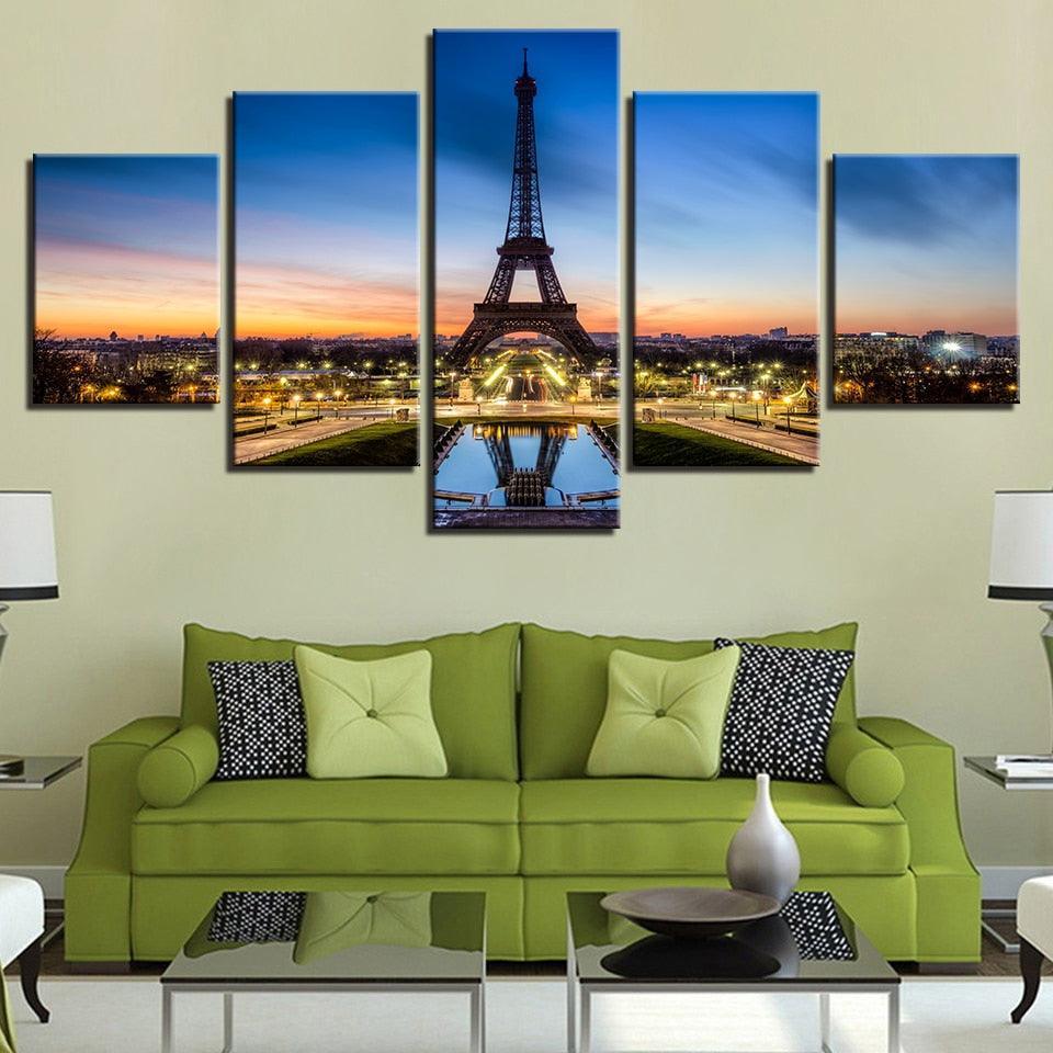 Eiffel Tower Lights 5 Piece HD Multi Panel Canvas Wall Art Frame-Original Frame