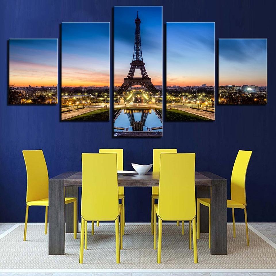 Eiffel Tower Lights 5 Piece HD Multi Panel Canvas Wall Art Frame-Original Frame