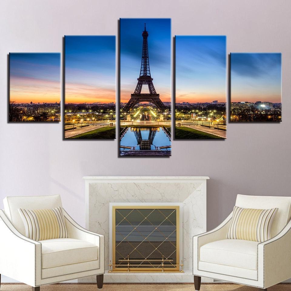 Eiffel Tower Lights 5 Piece HD Multi Panel Canvas Wall Art Frame-Original Frame