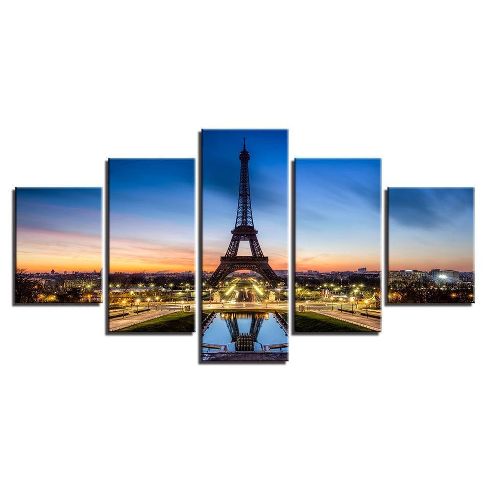 Eiffel Tower Lights 5 Piece HD Multi Panel Canvas Wall Art Frame-Original Frame