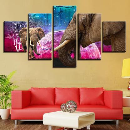 Majestic Elephants 5 Piece HD Multi Panel Canvas Wall Art Frame-Original Frame