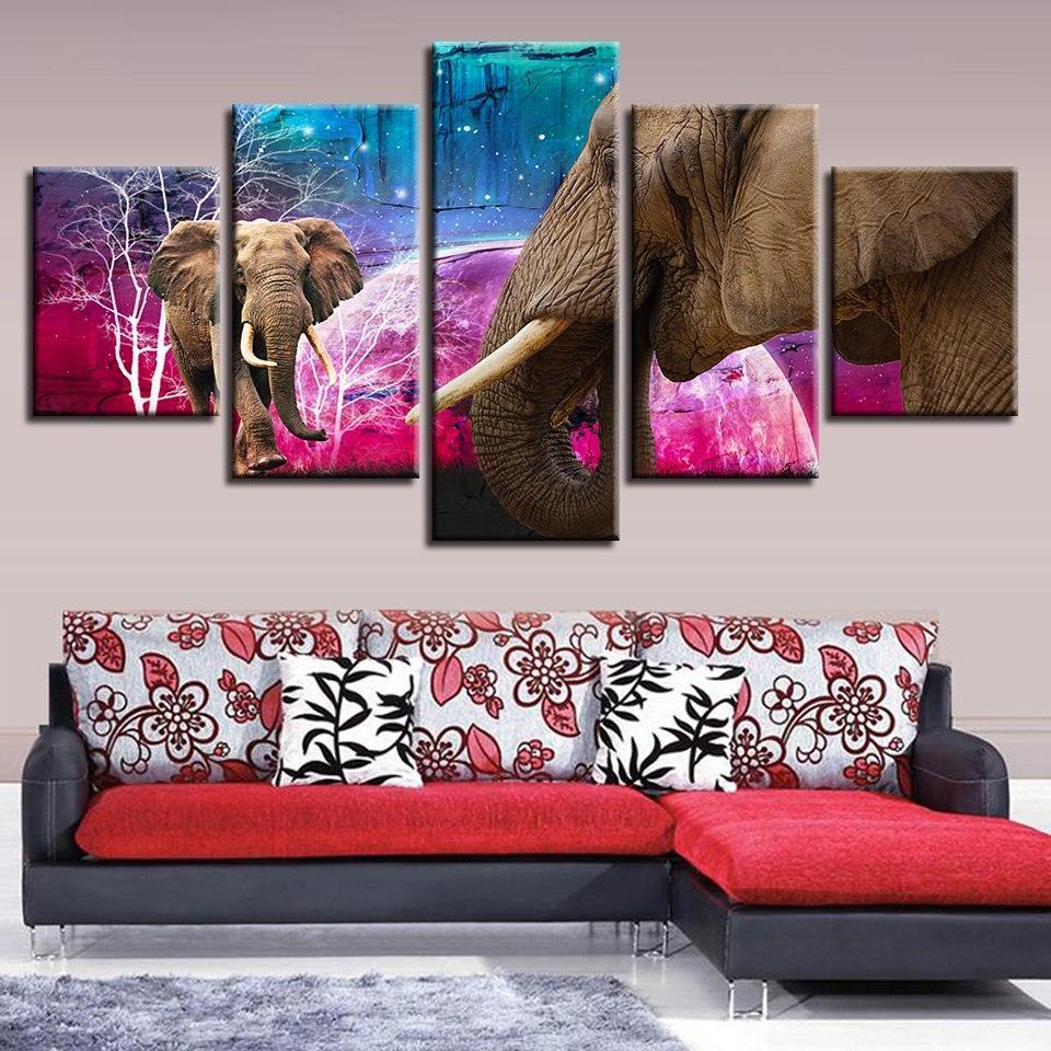 Majestic Elephants 5 Piece HD Multi Panel Canvas Wall Art Frame-Original Frame