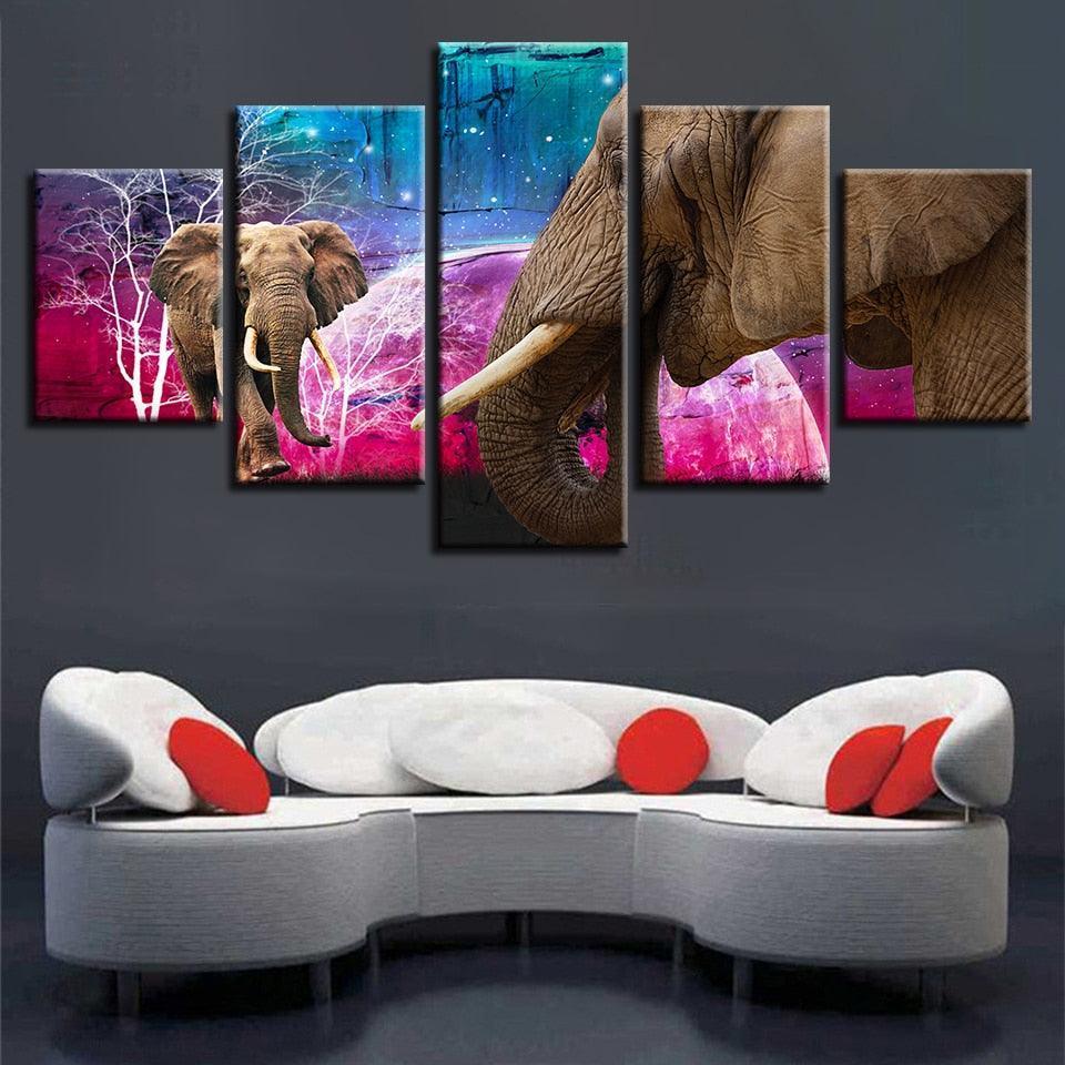 Majestic Elephants 5 Piece HD Multi Panel Canvas Wall Art Frame-Original Frame