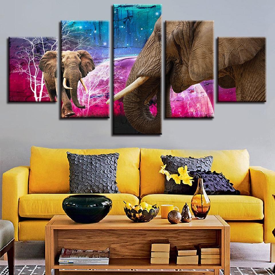 Majestic Elephants 5 Piece HD Multi Panel Canvas Wall Art Frame-Original Frame