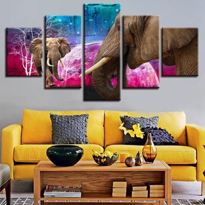 Majestic Elephants 5 Piece HD Multi Panel Canvas Wall Art Frame-Original Frame