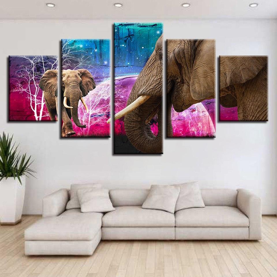 Majestic Elephants 5 Piece HD Multi Panel Canvas Wall Art Frame-Original Frame